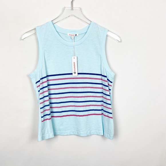Sundry Light Blue Striped Cotton Tank 1 - Picture 1 of 9